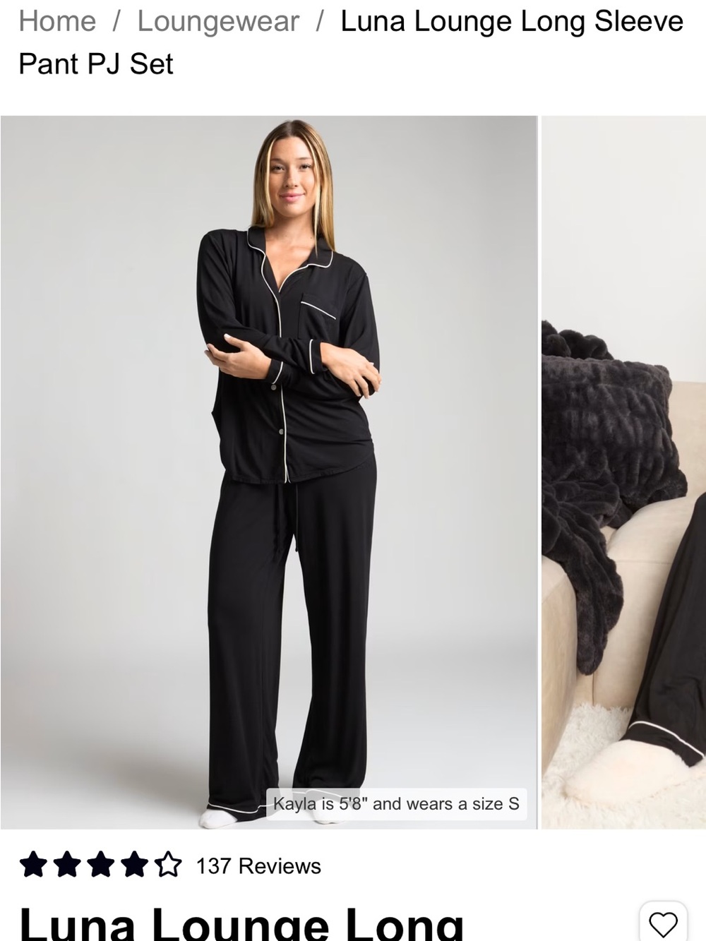 Luna Lounge Black Long-Sleeve Pajama Set with Contrast Piping - Picture 3 of 4